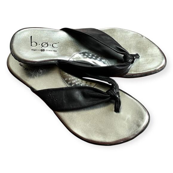 New! BOC Børn Concept Women's Sandals Shoes Size 6M Black Leather Flip Flop - Picture 4 of 7